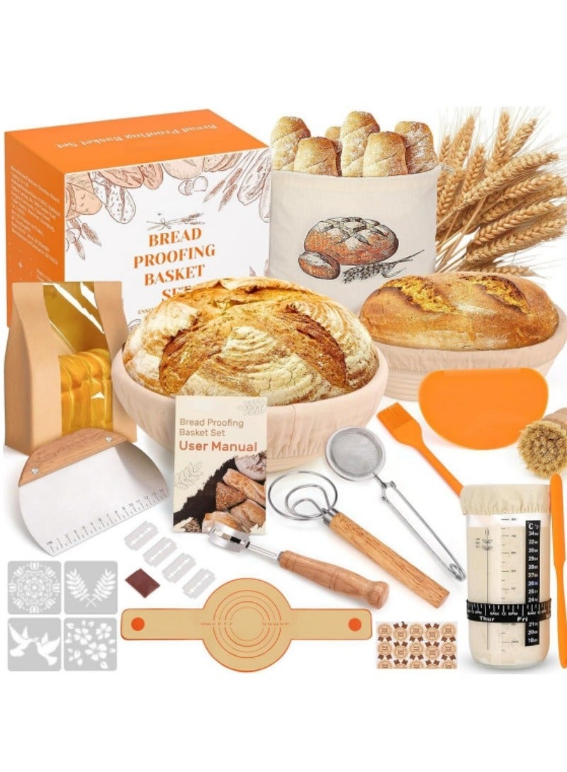 XICEN Sourdough Bread Baking Supplies, Sourdough Starter Kit, Bread Proofing Basket, Bread Making Tools Kit, Sour Dough Kit Tools, Sourdough Proofing Basket, Sourdough Kit Gifts for Bakers Women Wife Mom - Image 1
